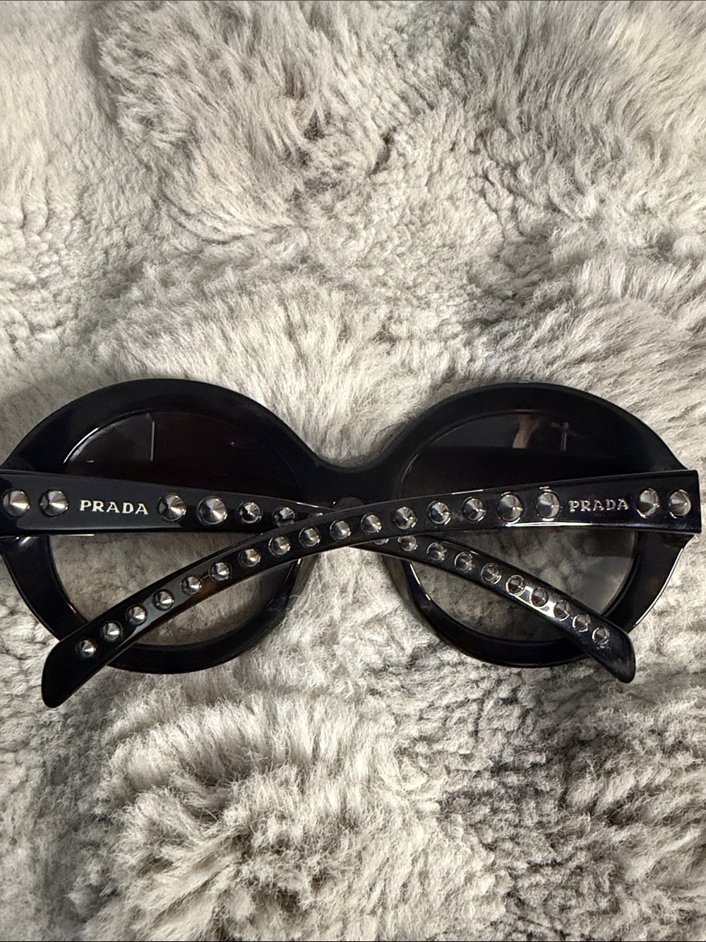 Prada Black Round Sunglasses with Silver Stud Accents - Picture 4 of 12